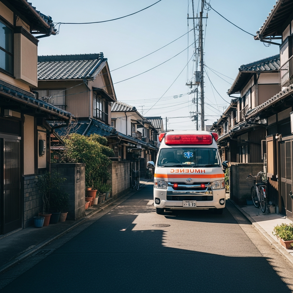 住宅街の救急車のイメージ