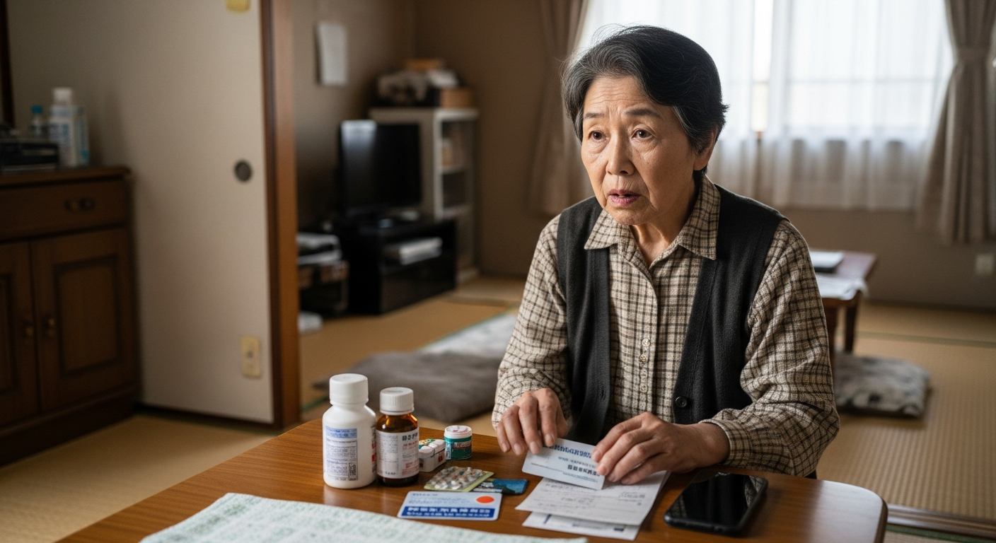 入院準備で困っている高齢者のイメージ