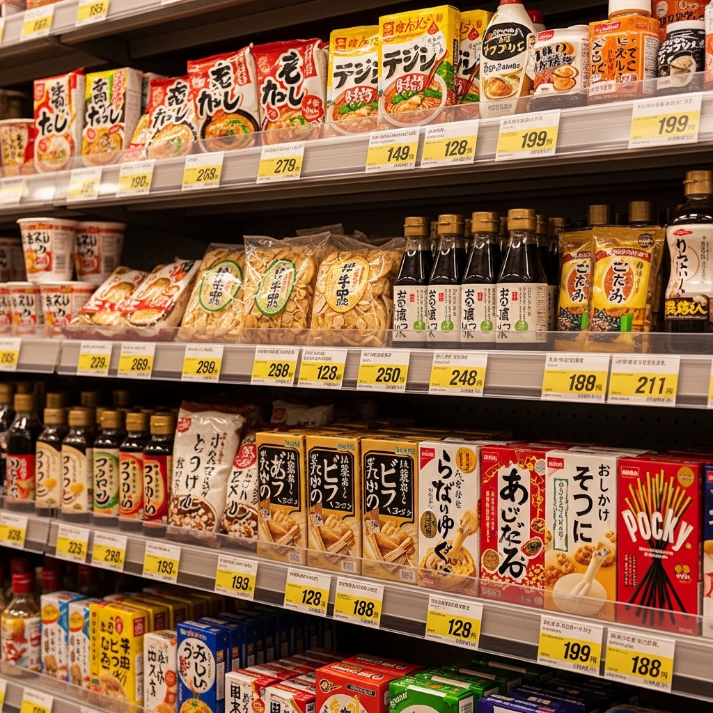 スーパーの値札と買い物かご