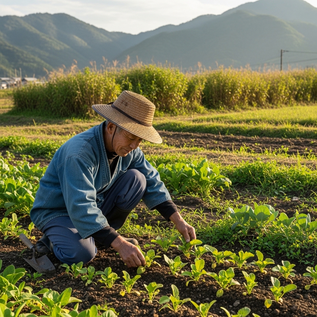 高齢の農家と耕作放棄地