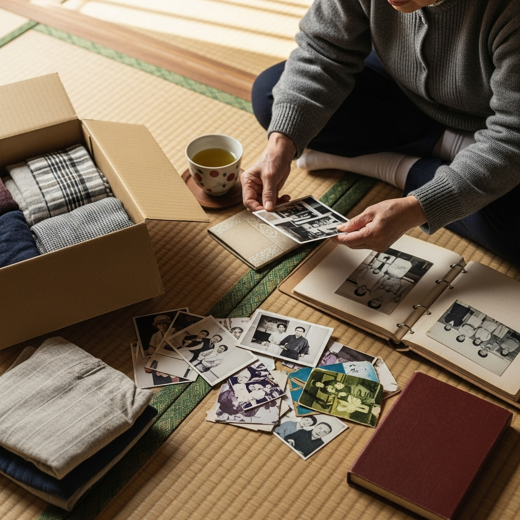 終活・断捨離で思い出の品を整理するイメージ
